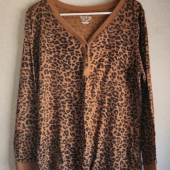 Time and Tru Tops - Time and Tru Brown Leopard Print Button-Up Top